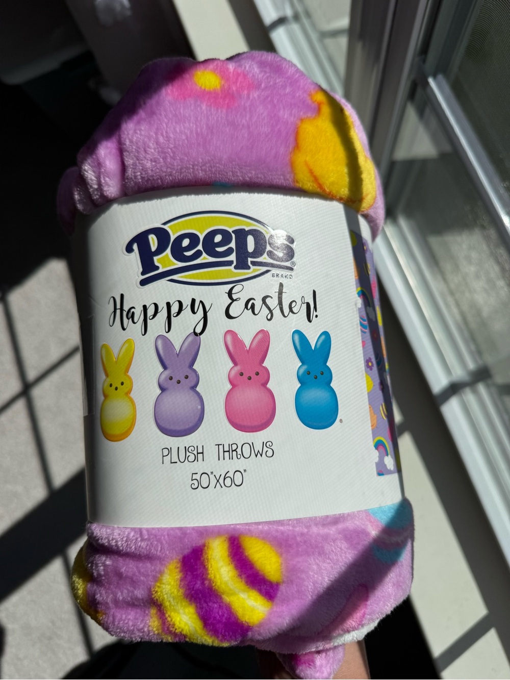 Peeps Happy Easter Plush Throw in Pink & Yellow